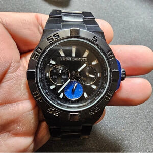 Vince Camuto Quartz Watch VC/1009BLBK The Master Blue Aluminum Black Ion-Plated